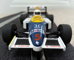 A close up of a Scalextric car (Nigel Mansell)